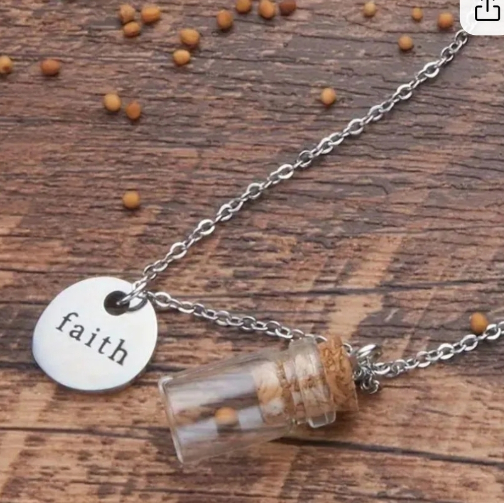 NWT! Faith Religious Mustard Seed Bottle Necklace